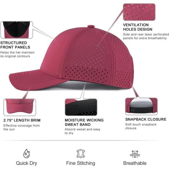 Men Quick Dry Baseball Cap Burgundy - Picture 5 of 6